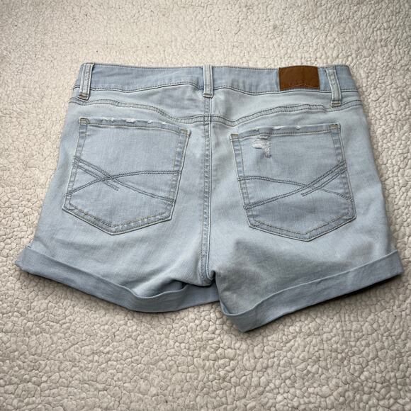 Aeropostale High Waisted Midi Light Blue Distressed Cuffed Short 8 - Picture 5 of 9
